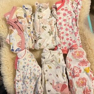 Baby Girls Floral & Animal Snap footsie pajamas - Pink, White, Cream